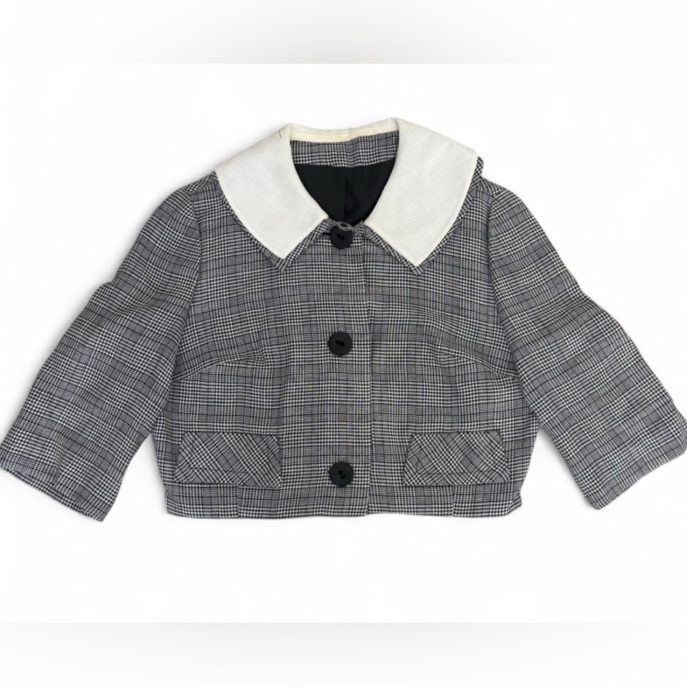 Vintage Sandra Sage Cropped Houndstooth Blazer Cosplay Quiet Luxury Size XS